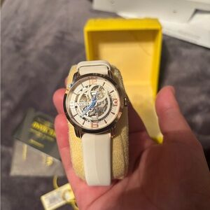 Invicta Men's White and Gold Skeleton Watch